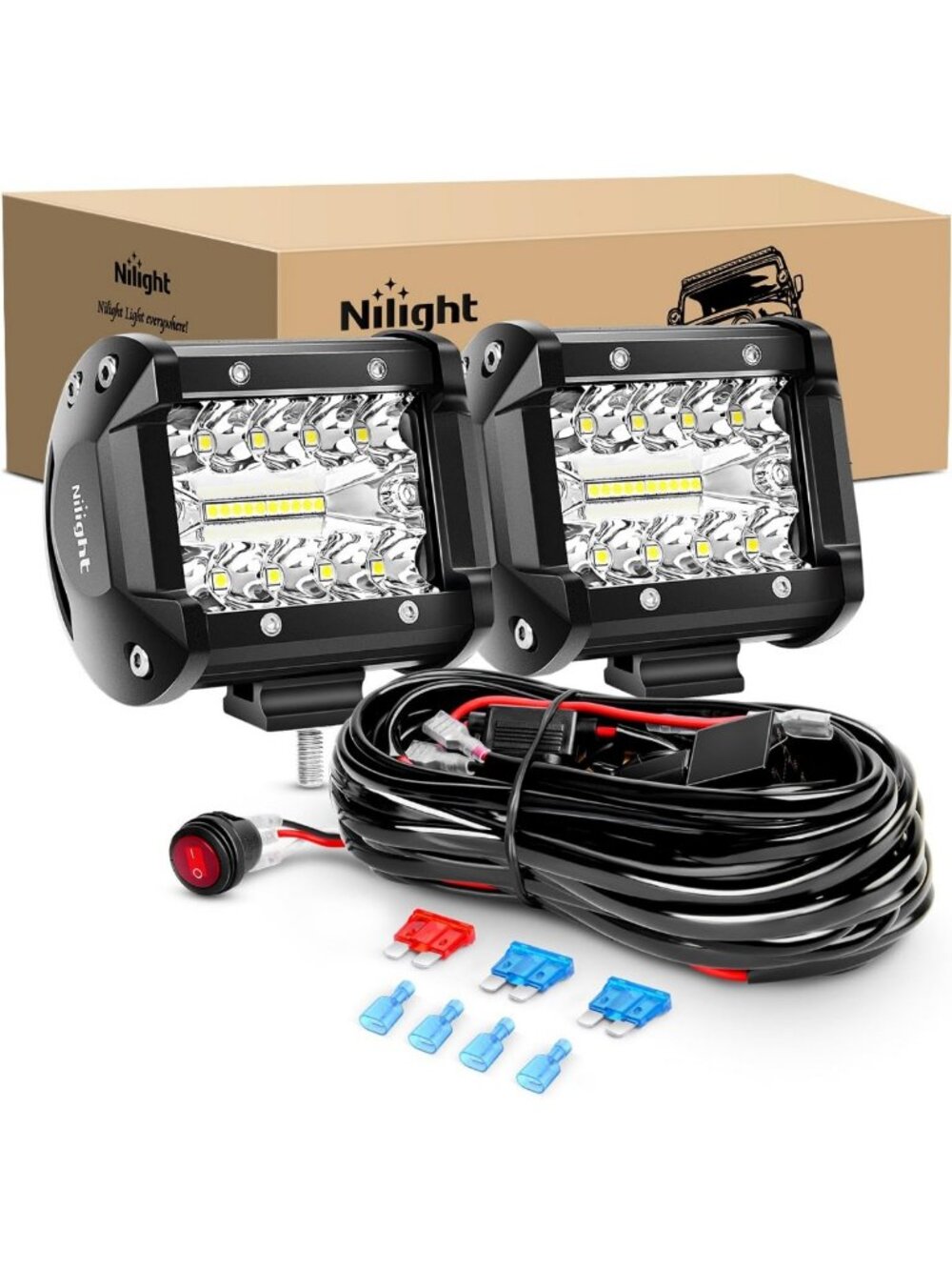 60W 4-Inch LED Light Bar Pods - Flood & Spot Combo Work Lights with Wiring Kit